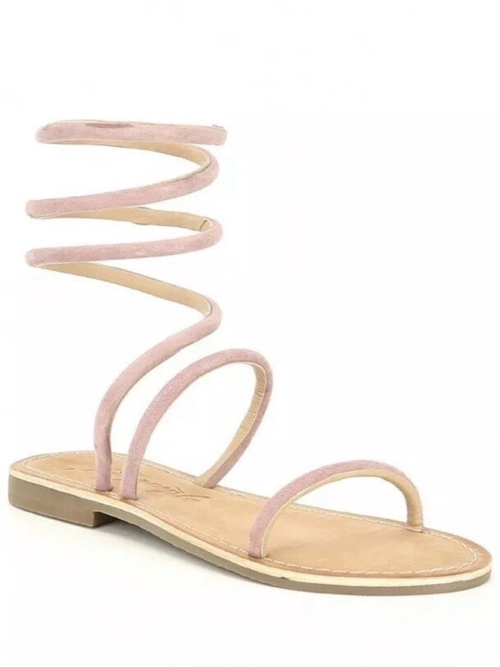 Free People Spiral Ankle-Wrap Flat Sandal — Light Pink
